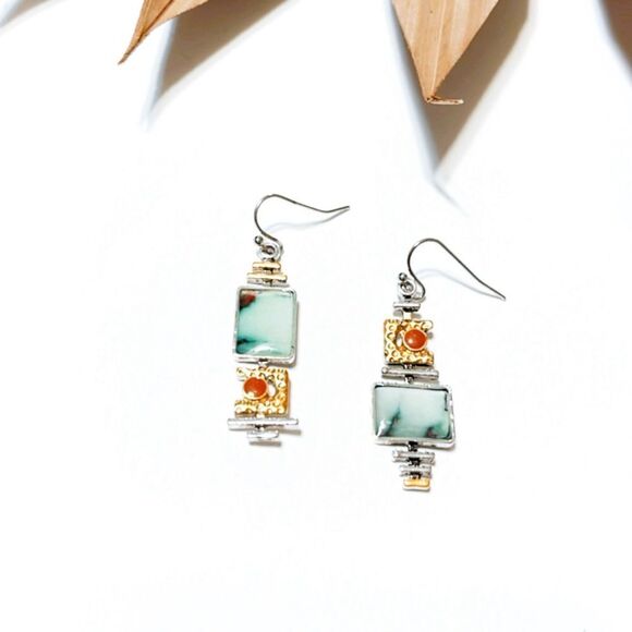 Free People Jewelry - Free People Mint and Orange Mixed-Metal Drop Earrings